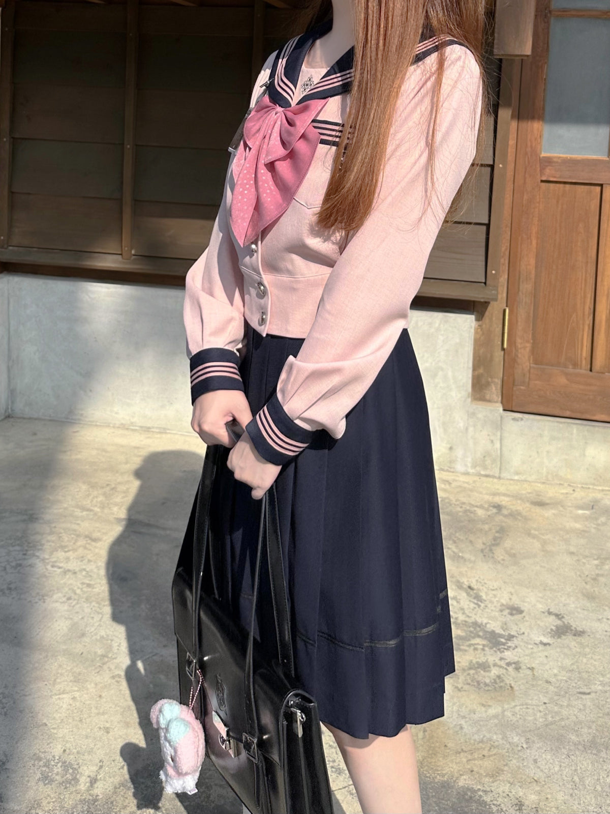 Sakura Petals High-Waist Pleated JK Uniform Midi Skirts-ntbhshop
