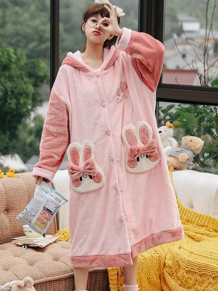 Pink Bunny Cozy Dreamy Winter Sleepwear Nightgown-ntbhshop
