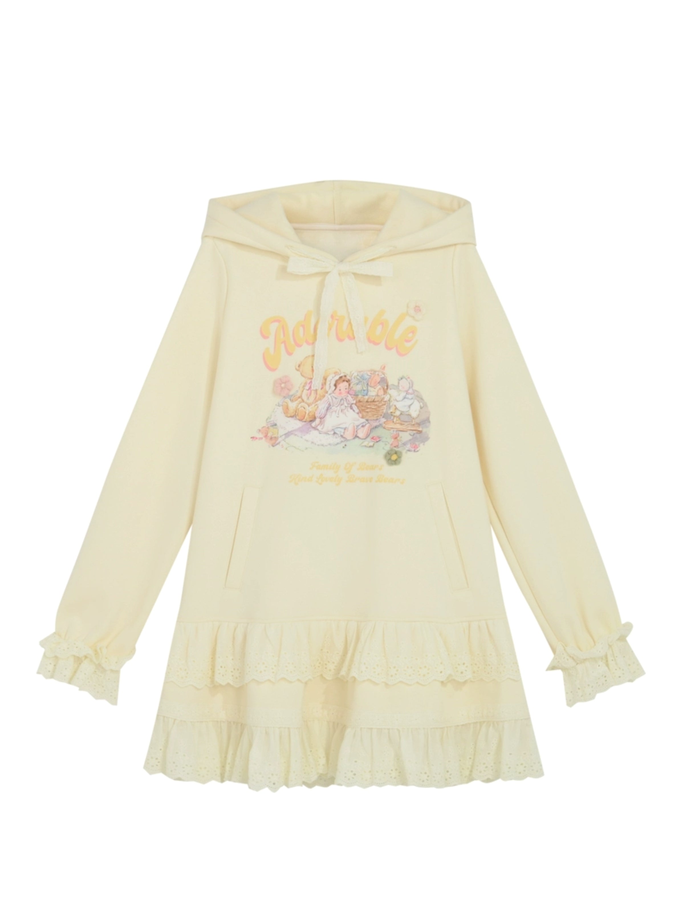 Family of Bears Cute Oil Painting Hooded Dress-ntbhshop