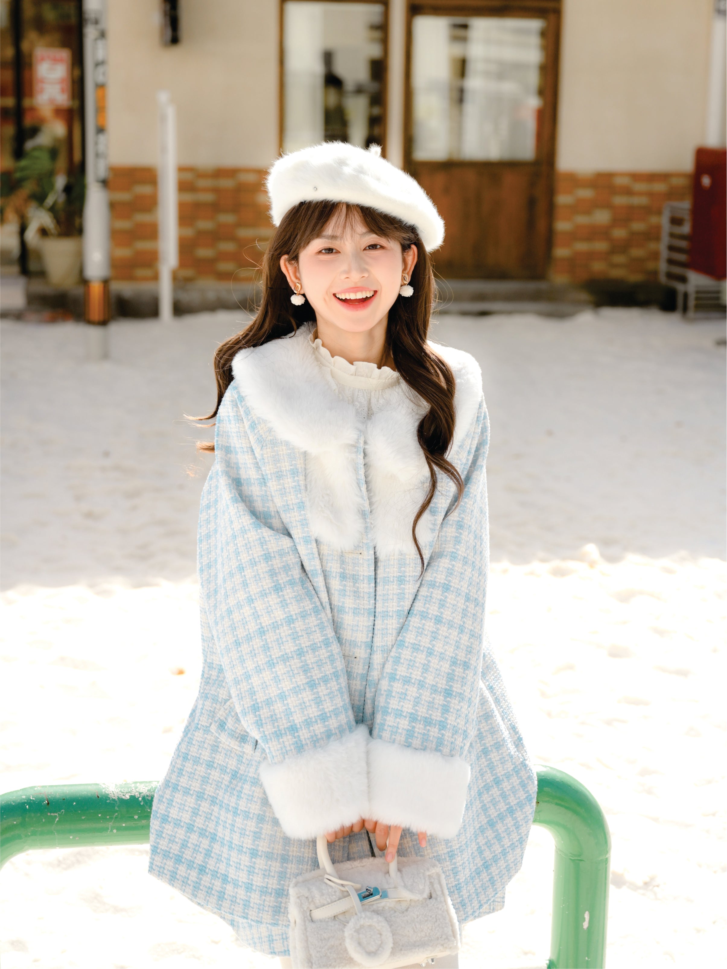 Sweet Breeze Tweed Doll Collar Mid-Length Woolen Coat-ntbhshop