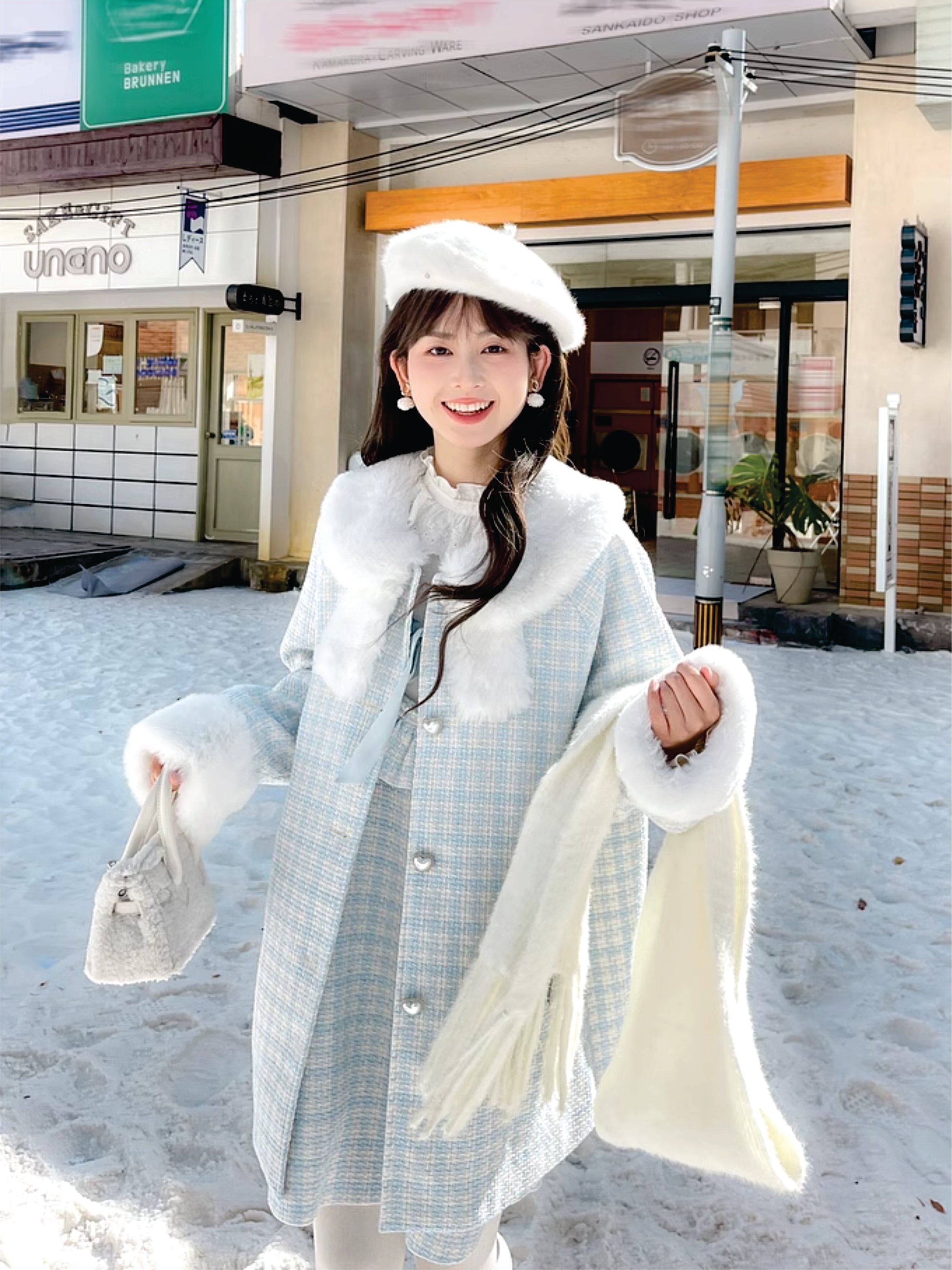 Sweet Breeze Tweed Doll Collar Mid-Length Woolen Coat-ntbhshop