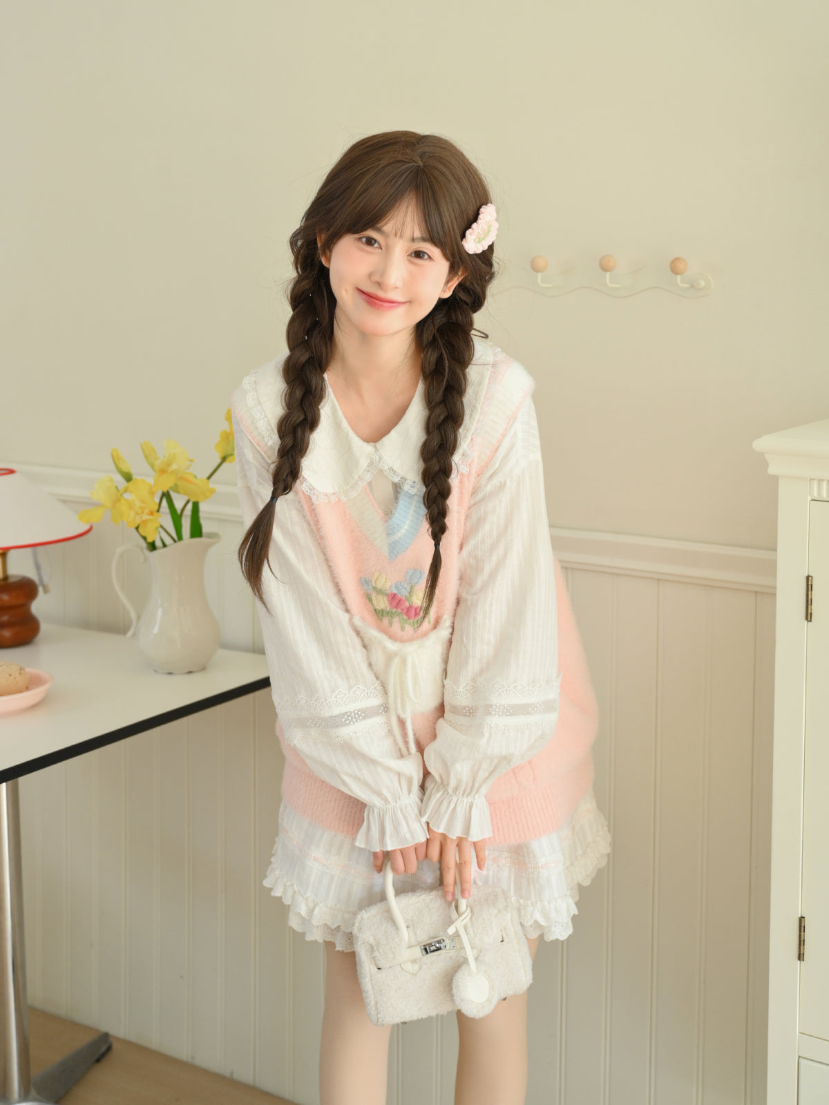 Tulip Daydreams French Textured Long Sleeves Baby Doll Blouse-ntbhshop
