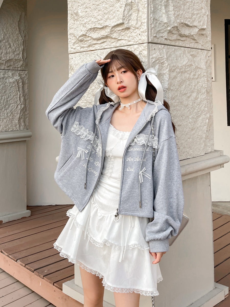 Kitten Charmer Lace Lazy Athleisure Short Jacket-ntbhshop
