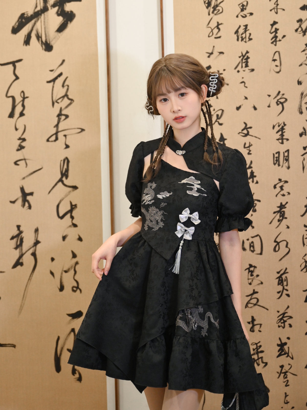Shadow Dragon Chinese Irregular Baroque Black Dress-ntbhshop