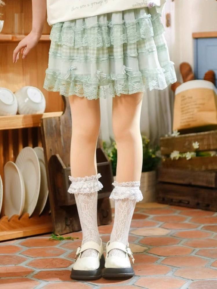 Forest Prince Mint Plaid A Line Doll Skirt-ntbhshop