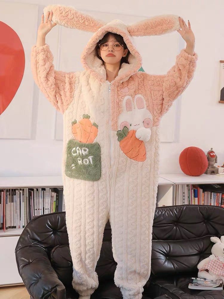 Carrot Bunny Cozy Winter Fleece One-Piece Pajama-ntbhshop