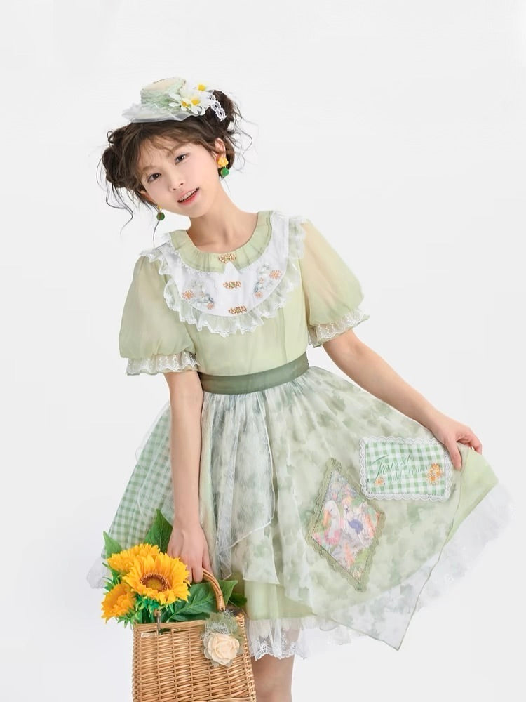 Forest Prince Mint Pastoral Lace Floral Doll Dress-ntbhshop