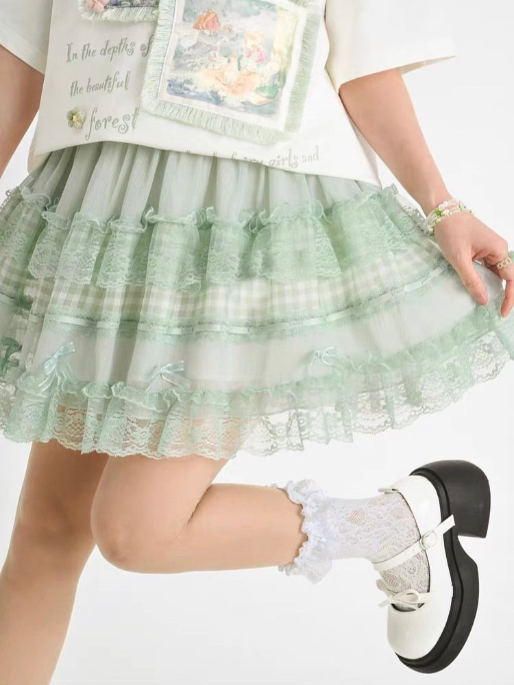 Forest Prince Mint Plaid A Line Doll Skirt-ntbhshop