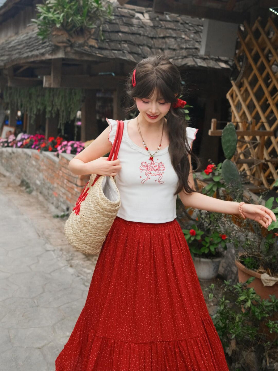 Cherry Ribbon Lace Tank Tops - ntbhshop