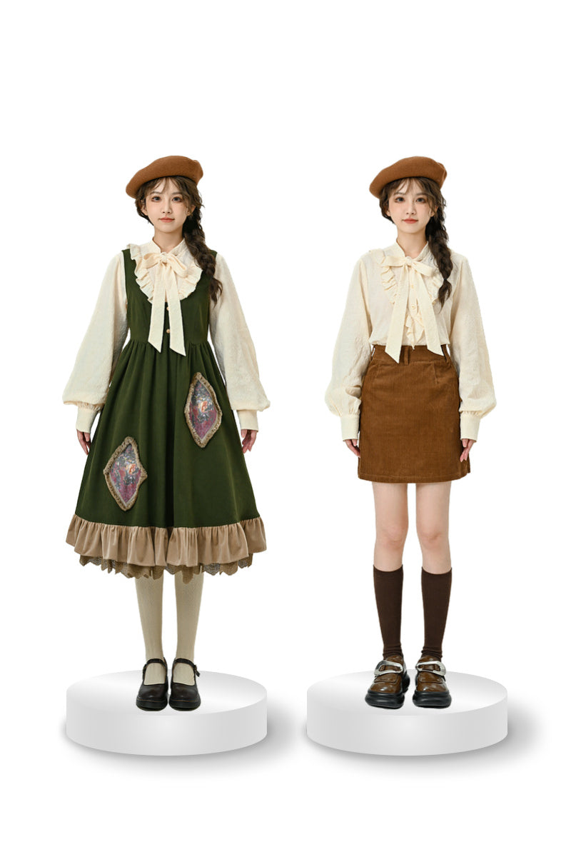 Forest Tale French Style Bow Doll Collar Blouse-ntbhshop