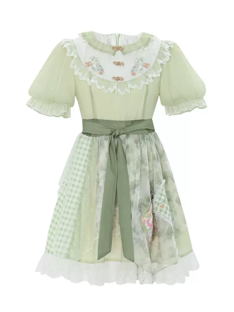 Forest Prince Mint Pastoral Lace Floral Doll Dress-ntbhshop