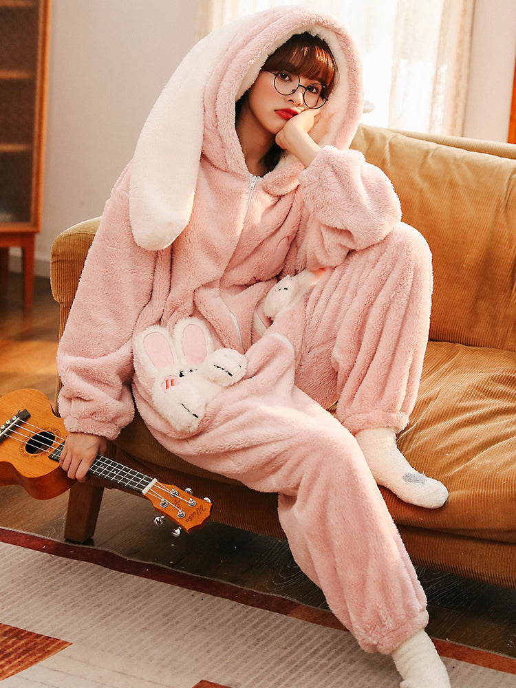 Pink Bunny Cozy Dreamy Winter Fleece One-Piece Pajama-ntbhshop