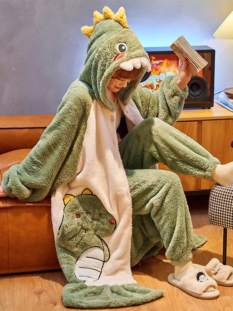 Green Dinosaur Cozy Dreamy Winter Fleece Pajama Set-ntbhshop