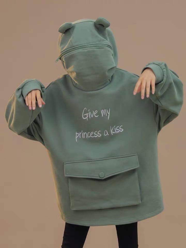 Cute Green Frog Loose Hoodies for Girls and Boys-ntbhshop