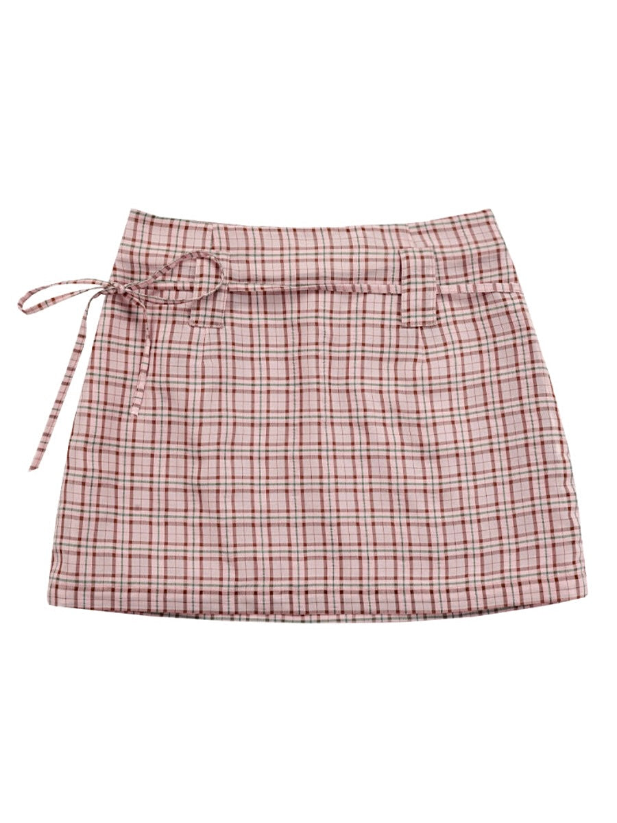 Plaid Dreamscape Skirts with Belts-ntbhshop