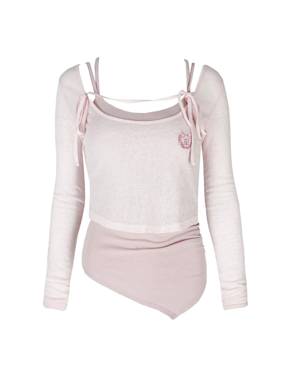 Balletcore Two-Piece Ribbed Crop Tops-ntbhshop