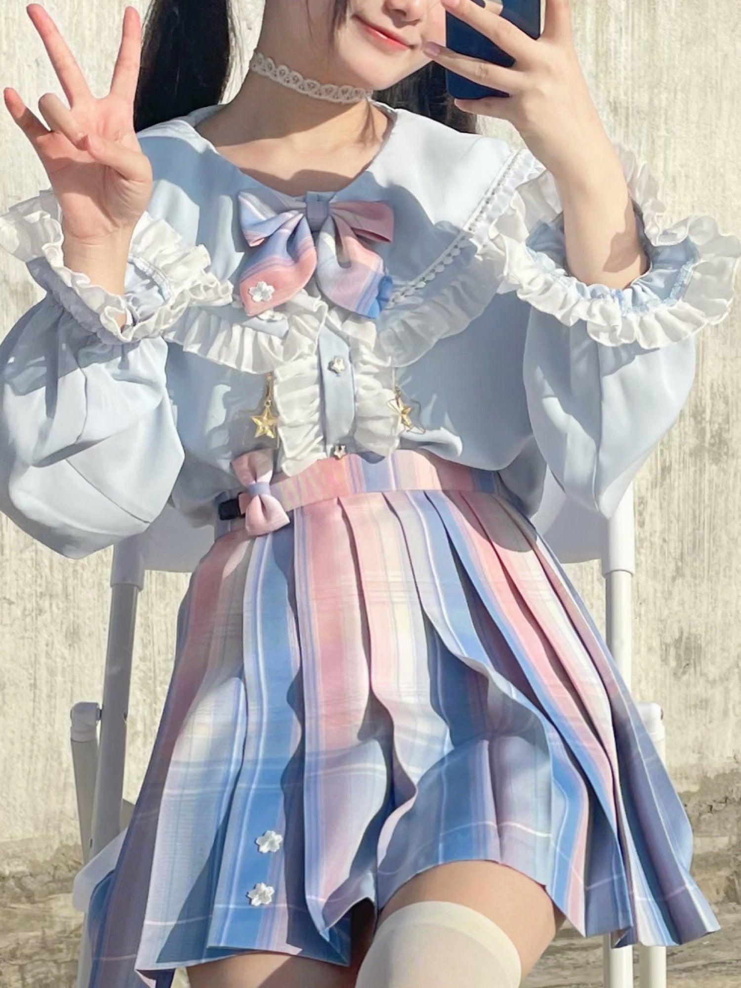 Sakura Lollipop JK Uniform Blouse with Metal Star Pendants-ntbhshop