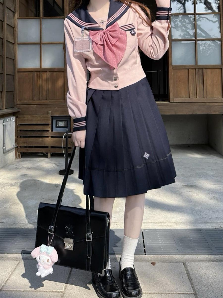 Sakura Petals High-Waist Pleated JK Uniform Midi Skirts-ntbhshop