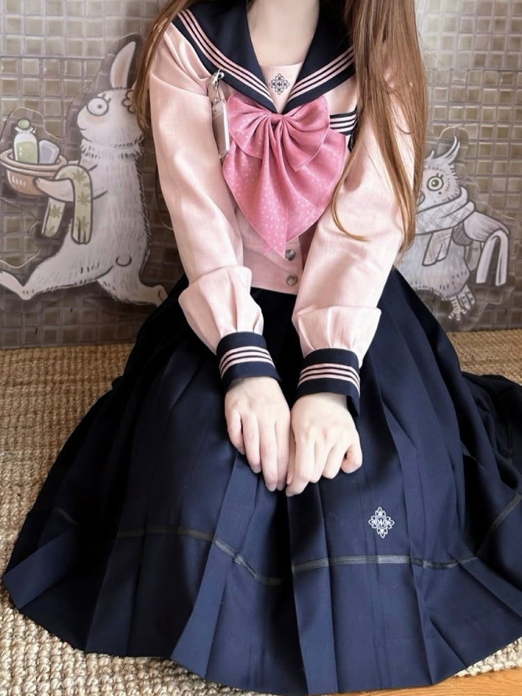 Sakura Petals High-Waist Pleated JK Uniform Midi Skirts-ntbhshop