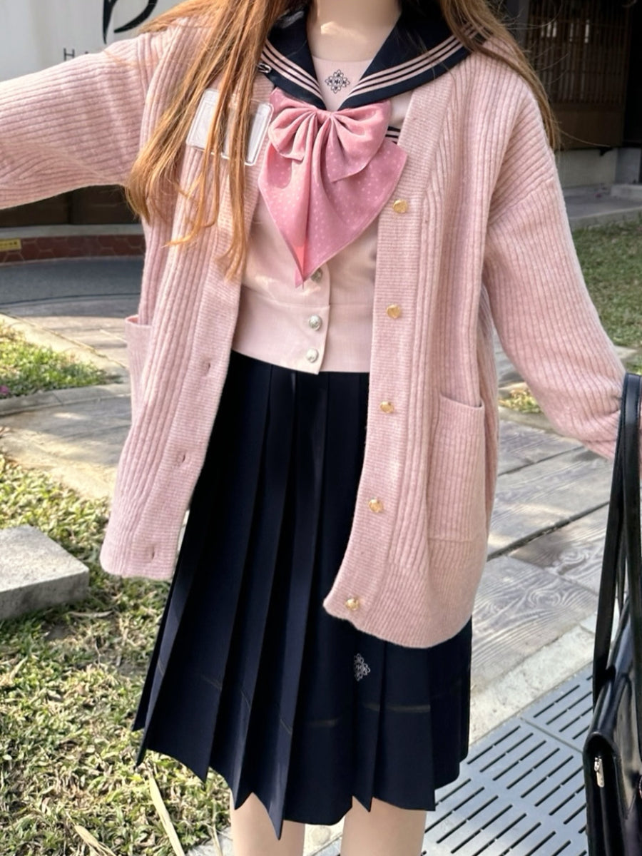 Sakura Petals High Waist Pleated JK Uniform Midi Skirts-ntbhshop