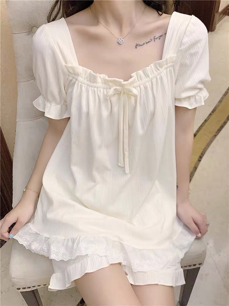 Sweet Princess Style Summer Cotton Loungewear Set-ntbhshop