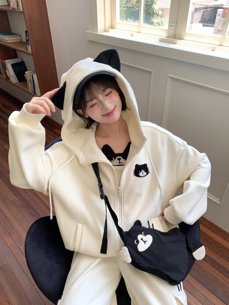 Milk Cat Cloudy Hooded Jacket & Sweatpants-Sets-ntbhshop