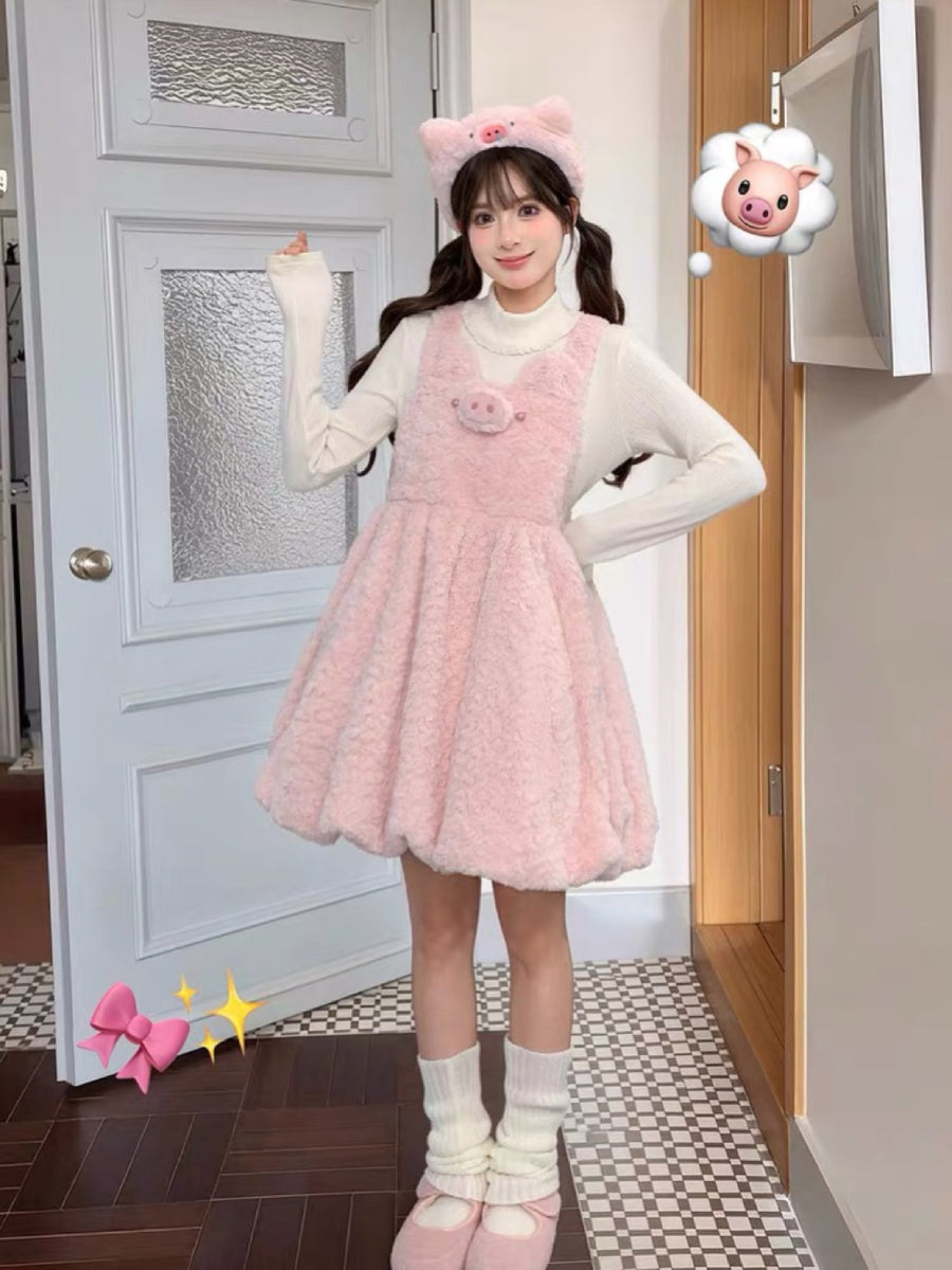 Piggy Plush Overall Dress-Dresses-ntbhshop