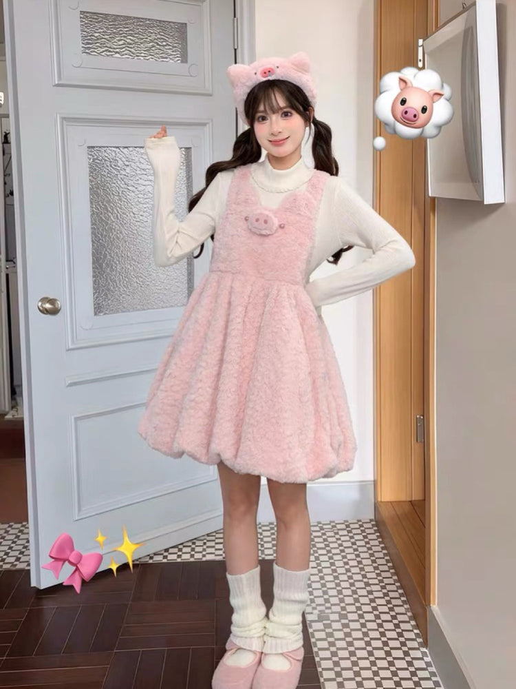 Piggy Plush Overall Dress-Dresses-ntbhshop