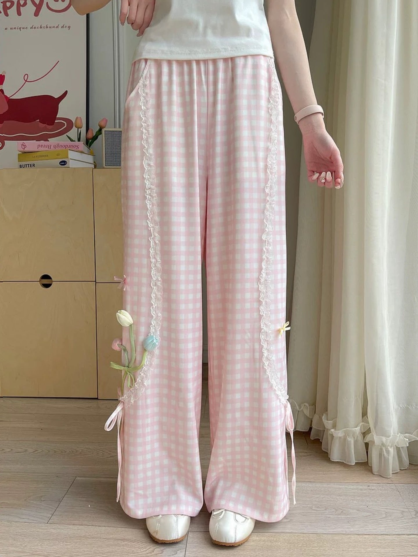 Tulip Bloom Meadow Check Pants-Bottoms-ntbhshop