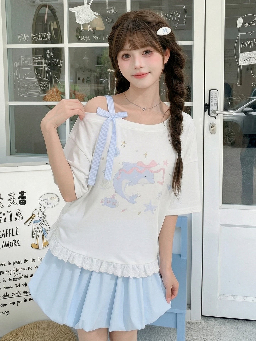 Dolphin Ribbon Shoulder Top-Tops-ntbhshop