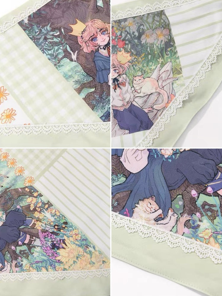 Forest Prince Fairy Tale Healing Printed Triangle Silk Scarf-ntbhshop