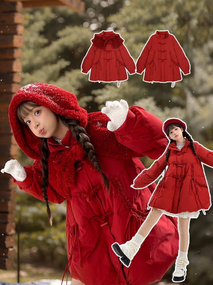 Little Red Riding Hood Down Coat with Detachable Hood-ntbhshop