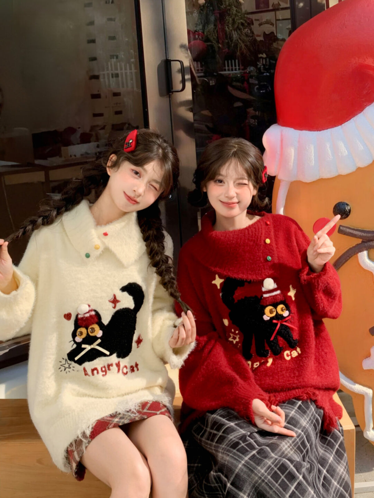 Angry Cat Whimsy Christmas Knit Sweaters-ntbhshop