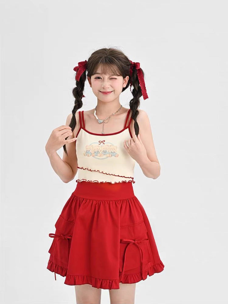 Ruby Ribbon High Waist Umbrella Skirt-ntbhshop