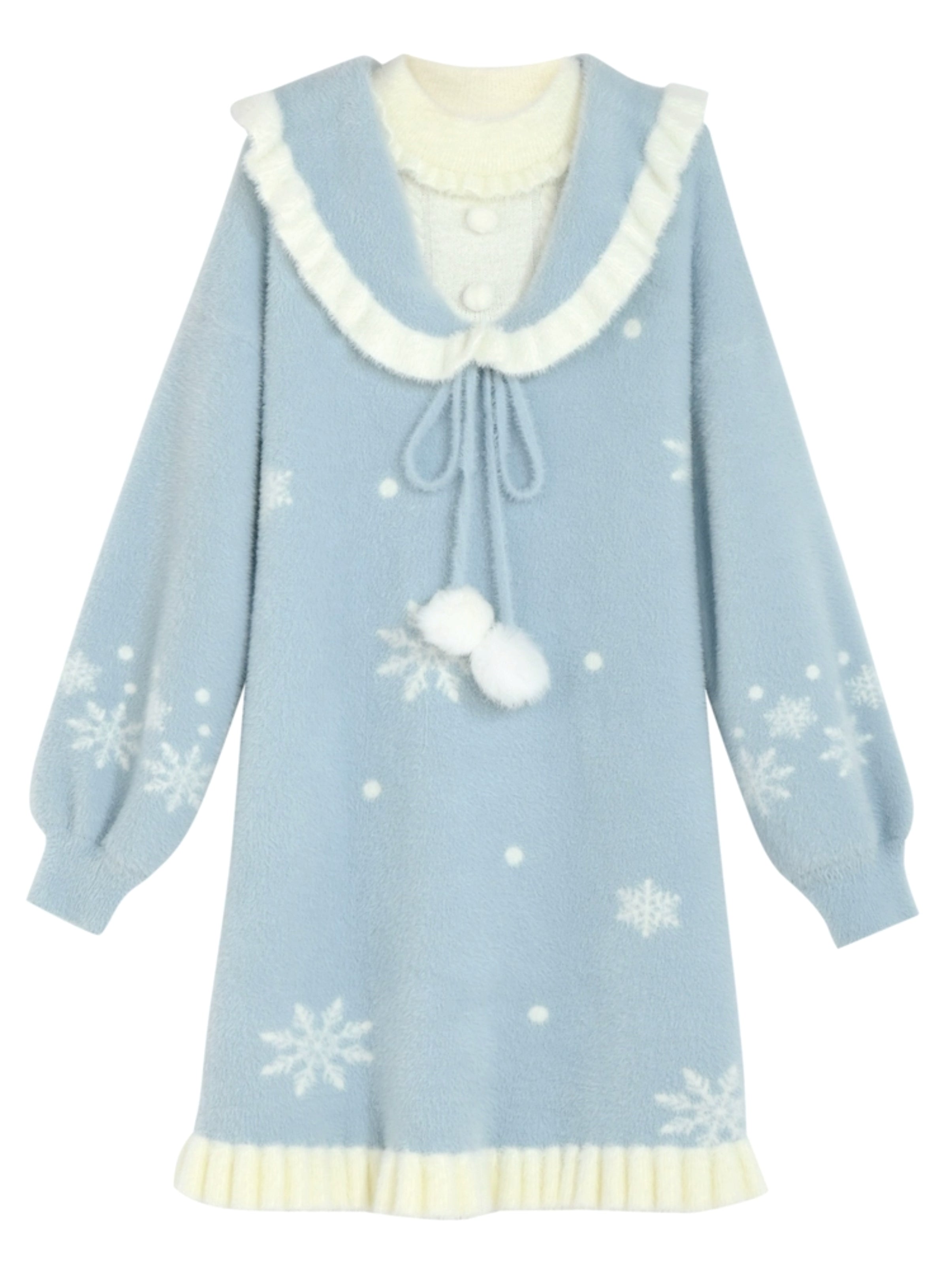 Snowflake Fairy Tale Faux Mink Jacquard High-Neck Dress-ntbhshop