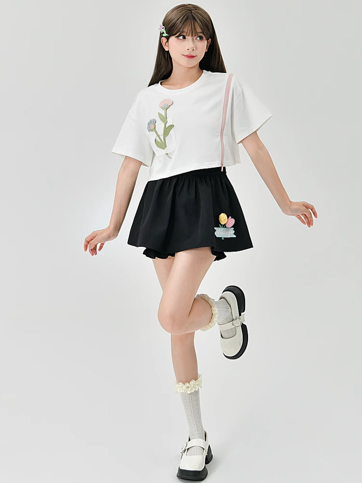 Cute Tulip High-Waisted Black Skirt with Undies-ntbhshop