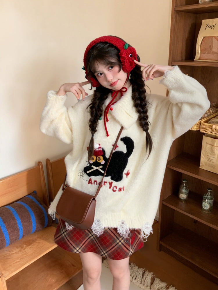 Angry Cat Whimsy Christmas Knit Sweaters-ntbhshop