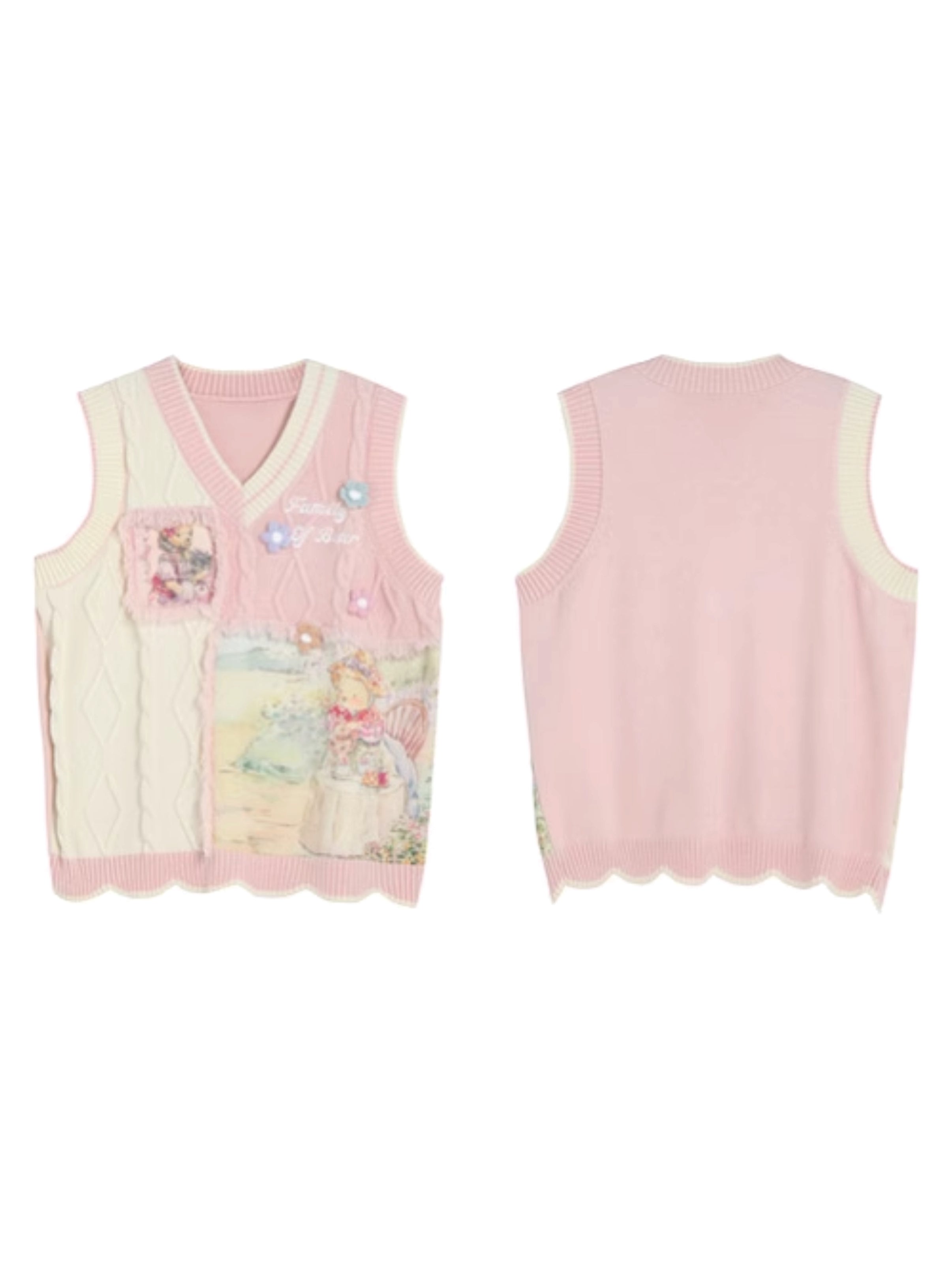 Family of Bears Cute Oil Painting Vest Knit-ntbhshop