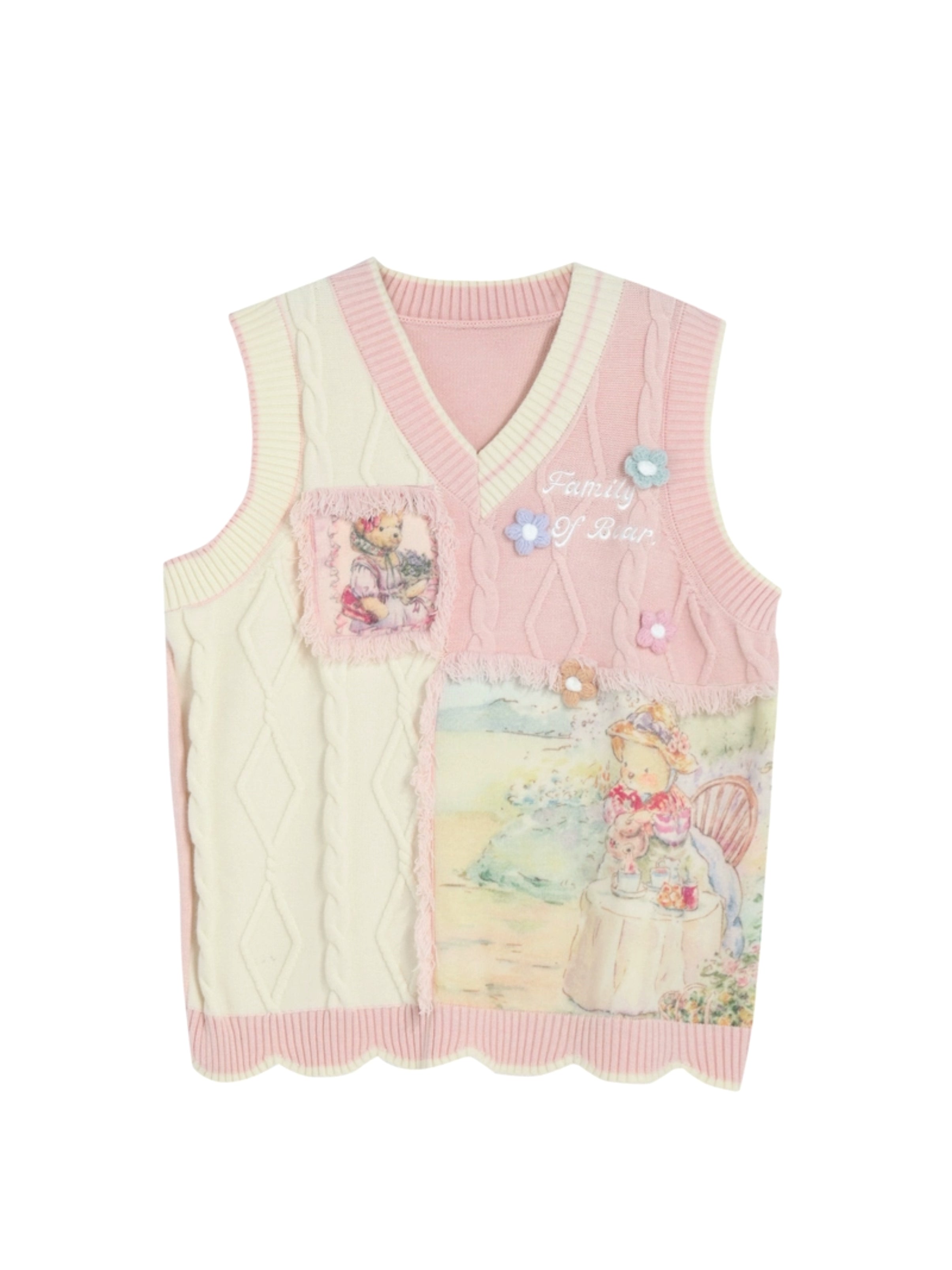 Family of Bears Cute Oil Painting Vest Knit-ntbhshop