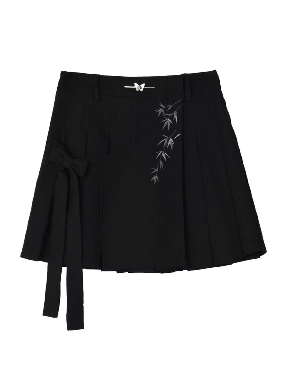 Bamboo Shadow Chinese Irregular Side Bow Textured Skirt-ntbhshop