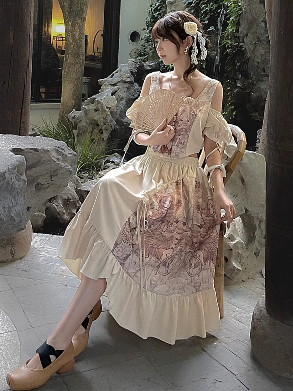 Forest Prince Vintage Oil Painting Ruffle Skirt-ntbhshop