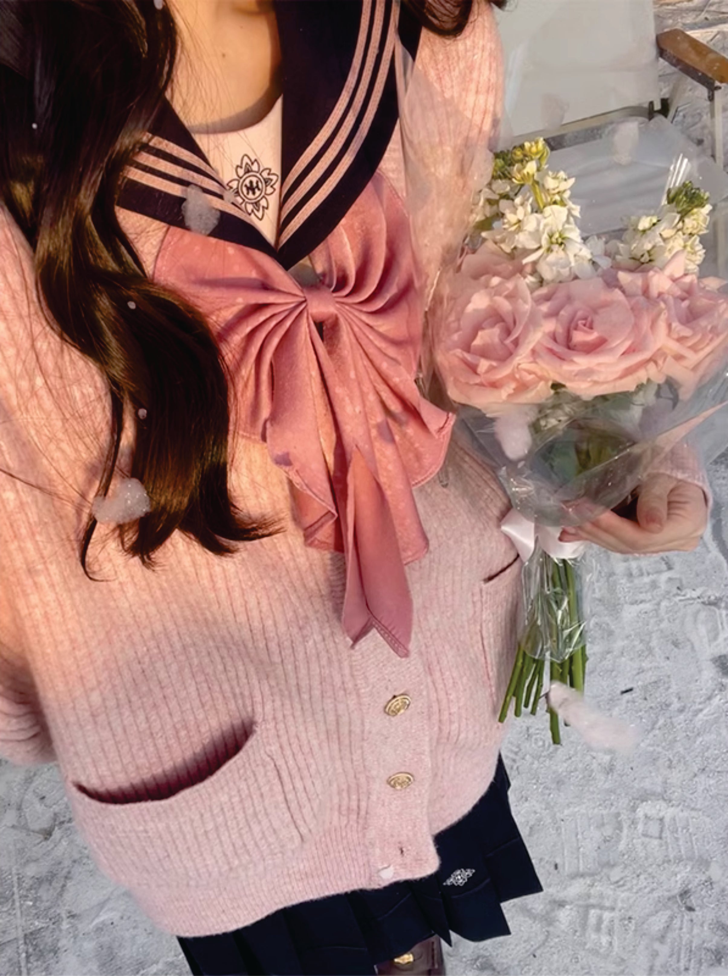 Sakura Petals Japanese Sailor Collar Long-sleeved JK Uniform Blouse-ntbhshop