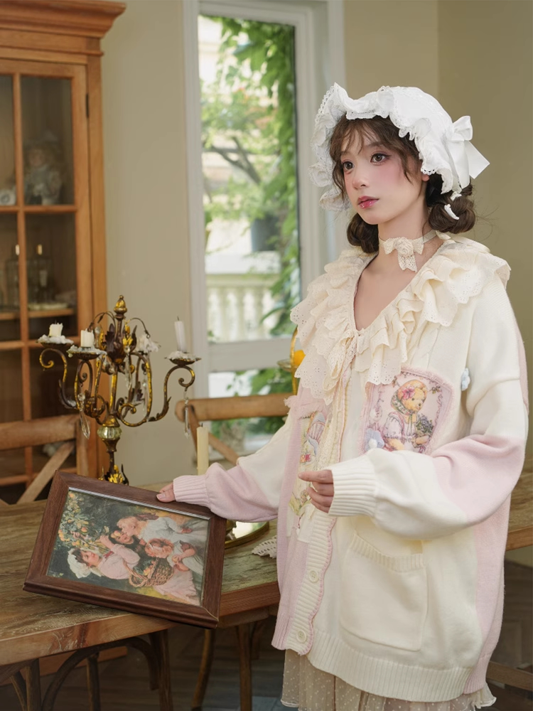 Family of Bears Knit Cardigan & Lace Collar-ntbhshop