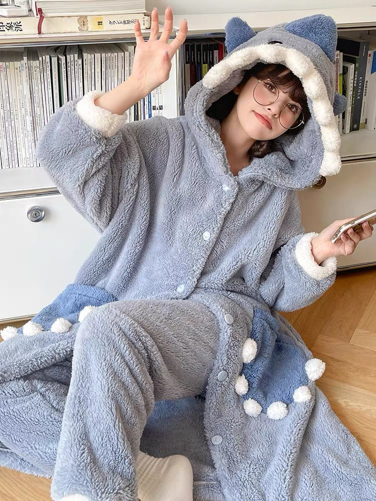Blue Beast Cozy Winter Fleece Sleepwear Nightgown Set-ntbhshop