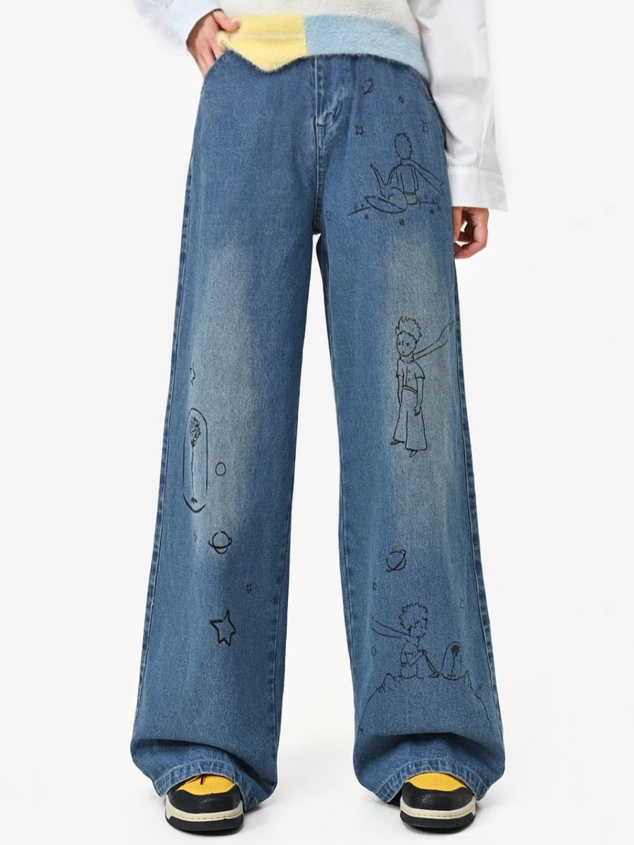 The Little Prince High Waist Straight Washed Jeans-ntbhshop