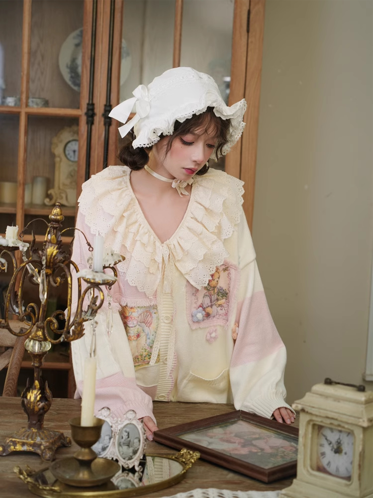 Family of Bears Knit Cardigan & Lace Collar-ntbhshop