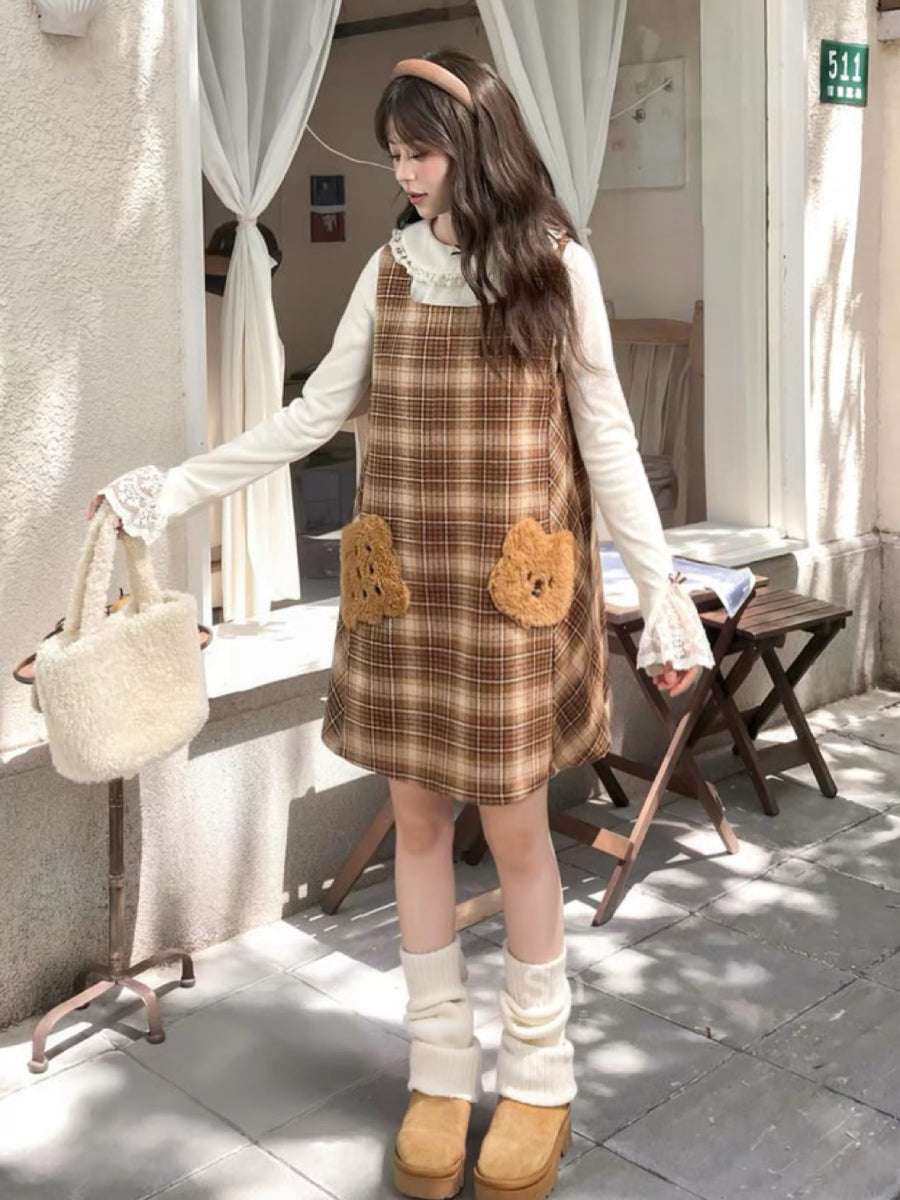 Cookie Bear Plaid Dress-Dresses-ntbhshop