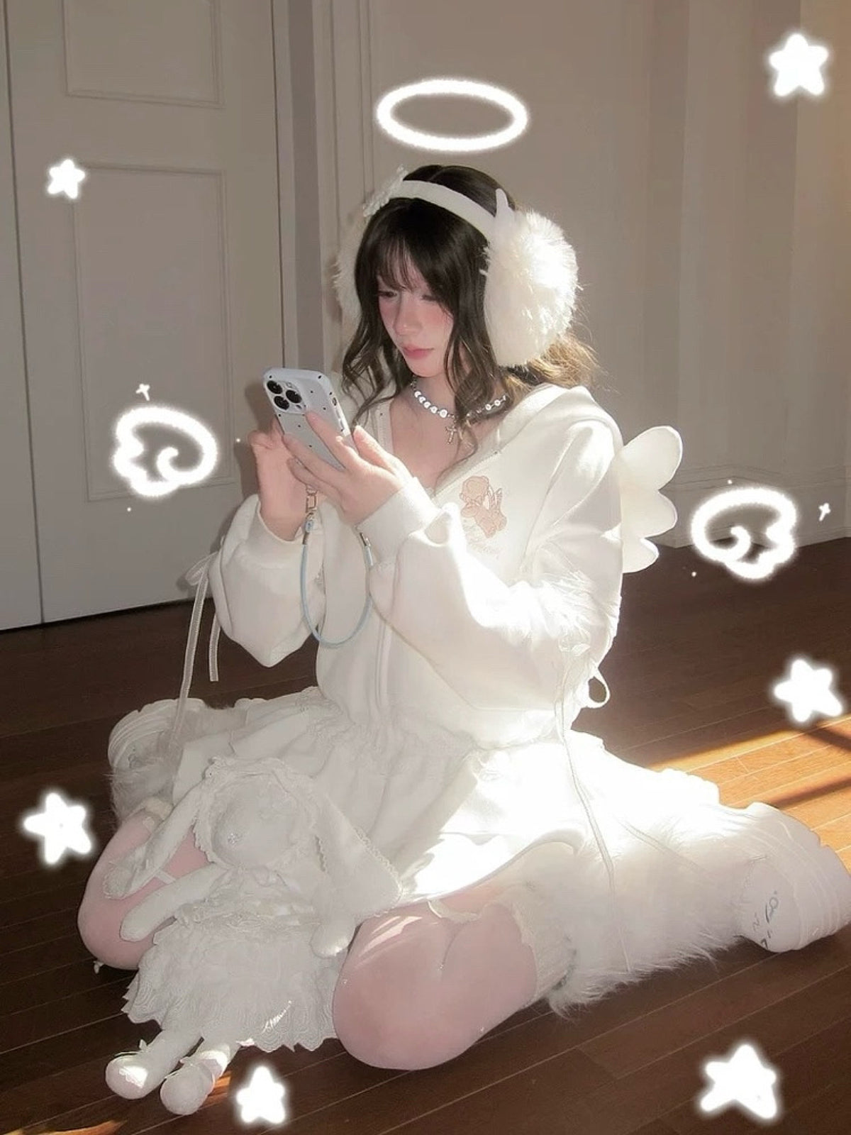 Milk Angel Bear Sweat Jacket & Skirt-Sets-ntbhshop