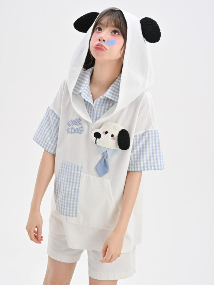 Milk Puppy Plaid Hoodie Tee-Tops-ntbhshop