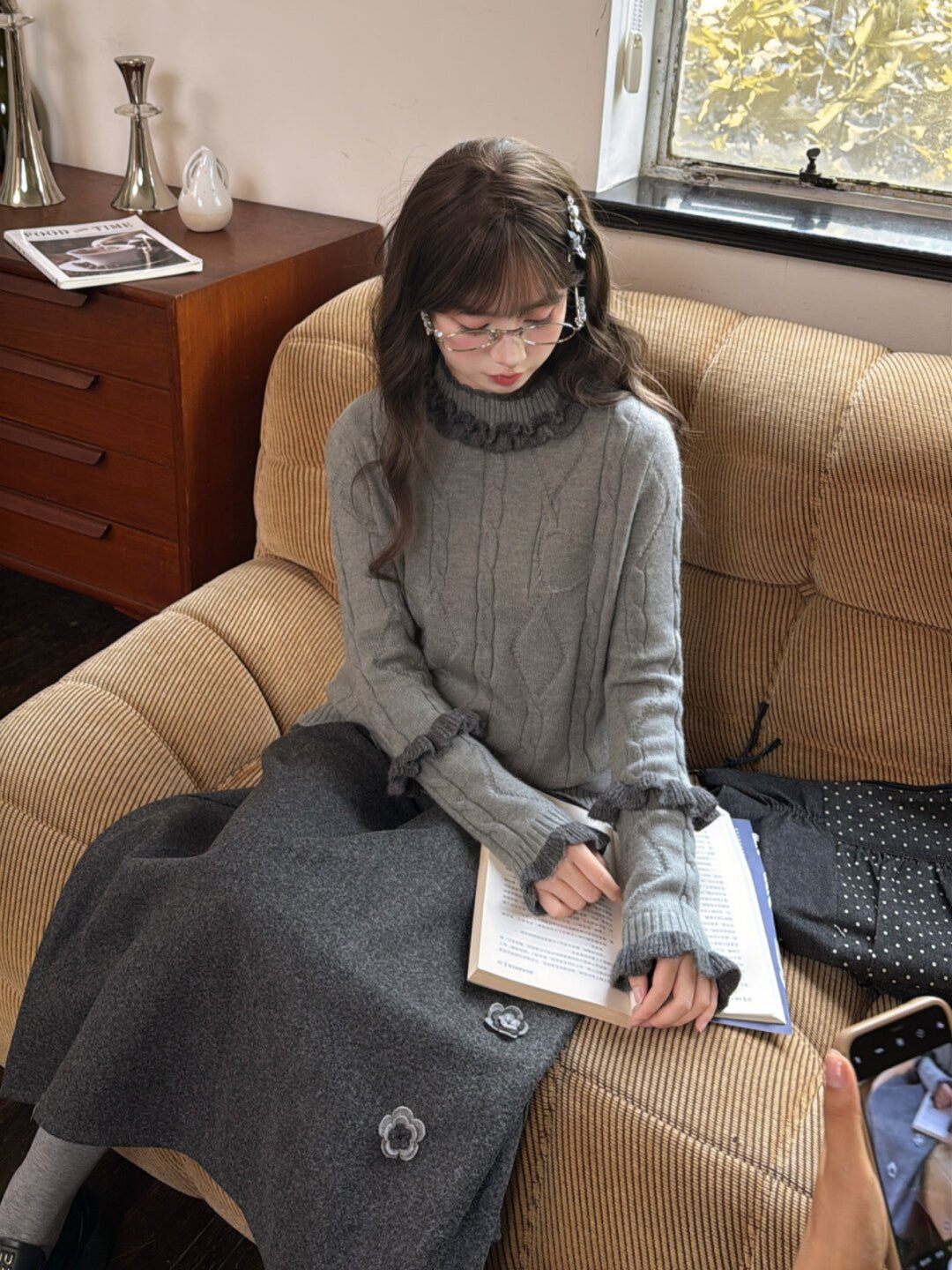 Ink Petal Wool Midi Skirt-ntbhshop